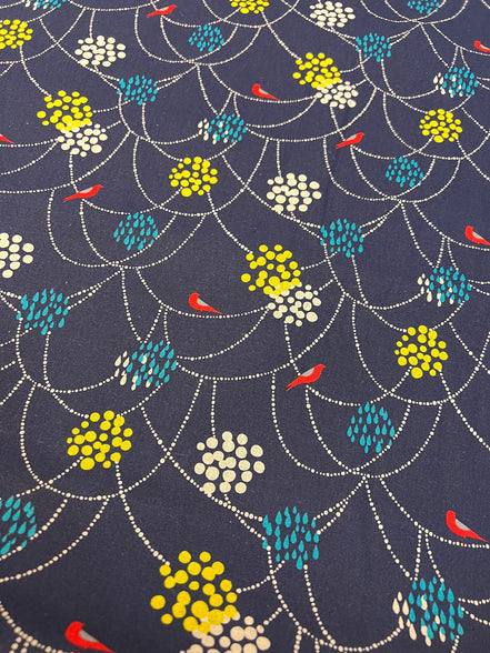 Echino- Bird to Hang- Linen Cotton Canvas- Dark Blue- 43" Wide