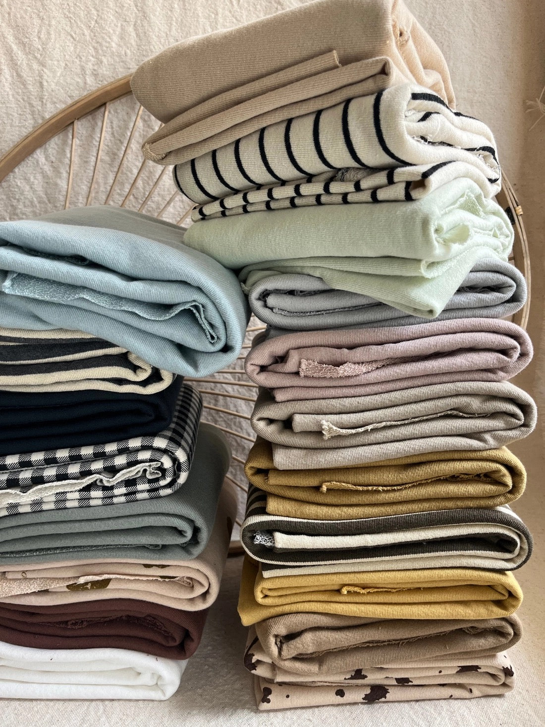Large Loop American Milled Organic Cotton French Terry- Black Striped on Creamy- 56” Wide
