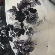 Black, Dark Eggplant, and Gray Embroidery on Tulle- 52” Wide (107)