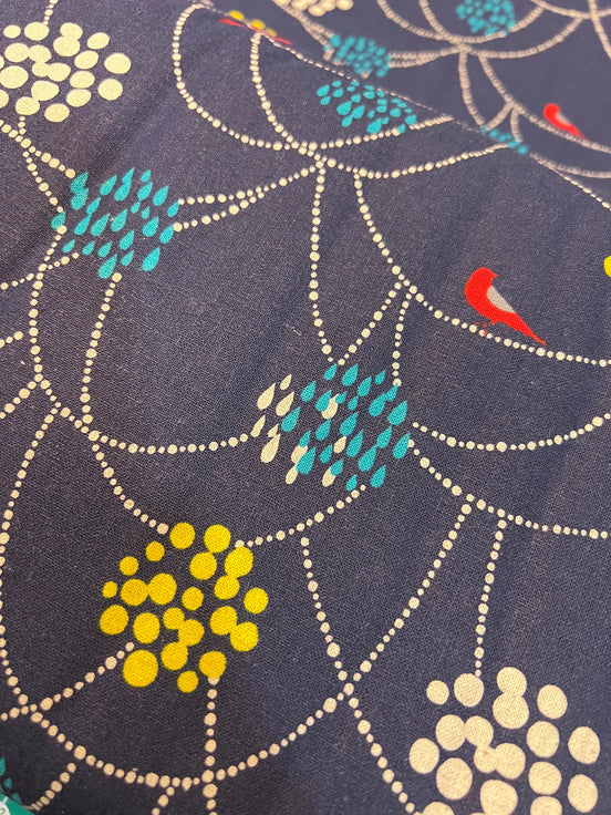 Echino- Bird to Hang- Linen Cotton Canvas- Dark Blue- 43" Wide