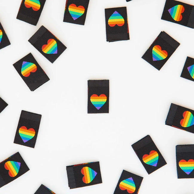 Rainbow Heart Woven Labels- Pack of 8- Sarah Hearts