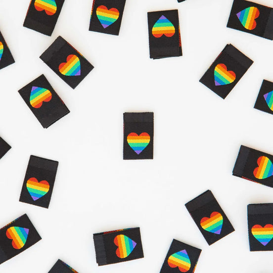 Rainbow Heart Woven Labels- Pack of 8- Sarah Hearts