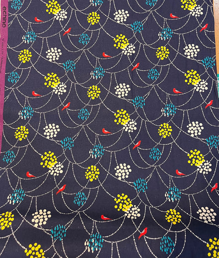 Echino- Bird to Hang- Linen Cotton Canvas- Dark Blue- 43" Wide