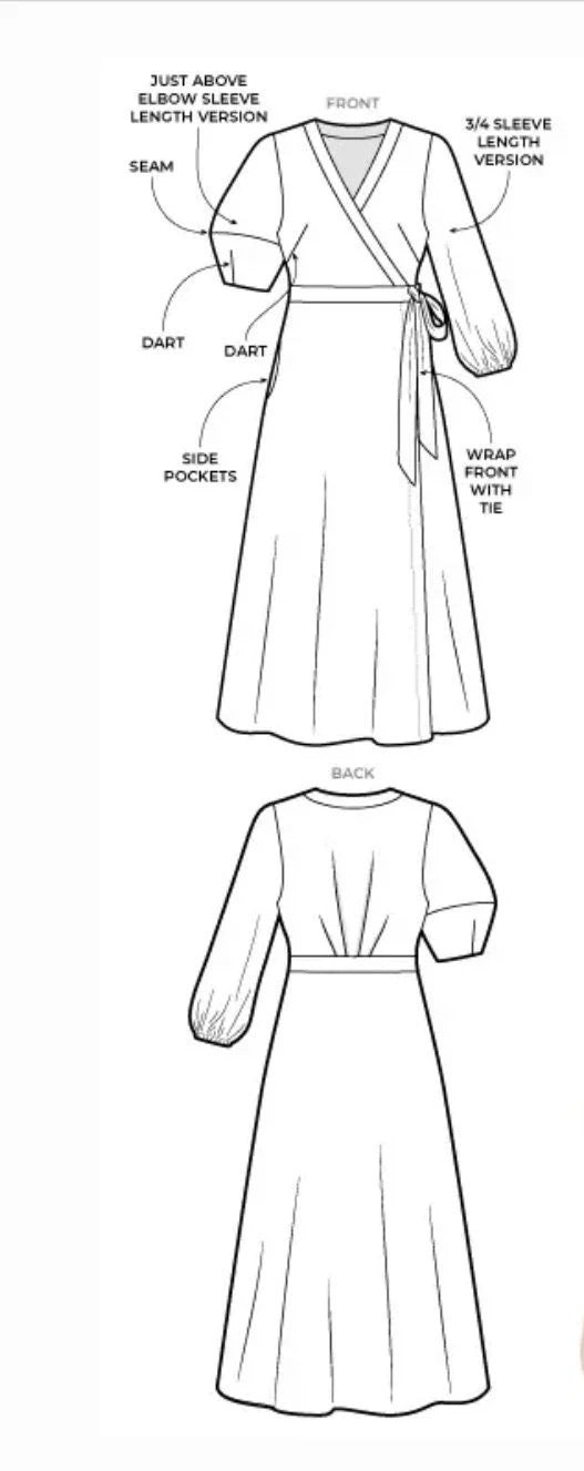 Millicent Wrap Dress- Style Arc Paper Pattern- Sizes 4-16, 10-22