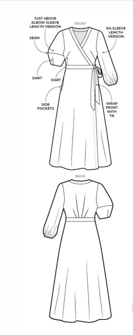 Millicent Wrap Dress- Style Arc Paper Pattern- Sizes 4-16, 10-22