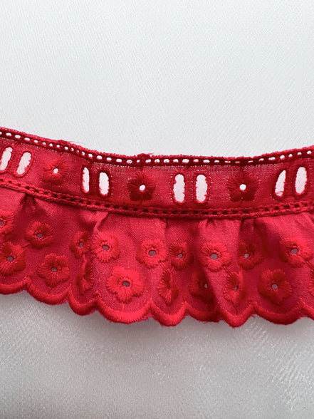 Petite Flowers Red- 1.75"- 100% Cotton Gathered Eyelet- Broderie Anglaise- 5295