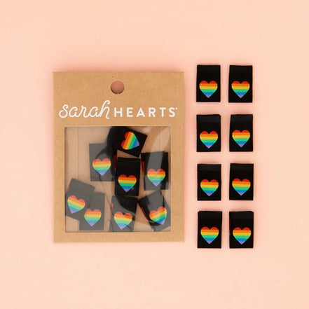 Rainbow Heart Woven Labels- Pack of 8- Sarah Hearts
