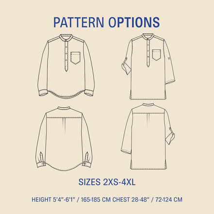 Men's Classic Tunic- Wardrobe By Me- Paper Pattern- Sizes 2XS-4XL