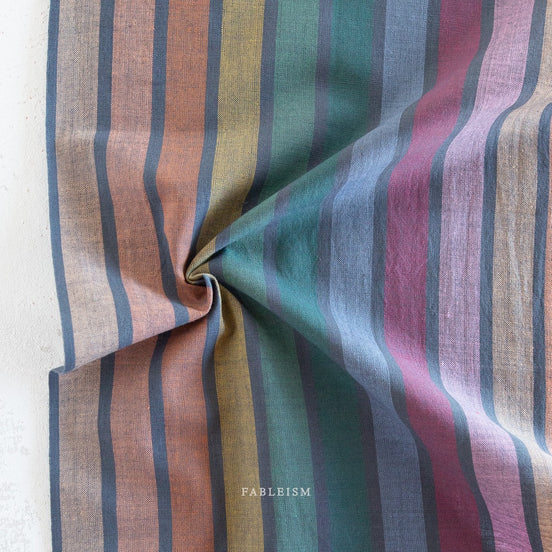 Striped Cotton Fabric- "Wings in Dark Rainbow"- Lucky Loom- Fableism- Woven Cotton- 44” Wide