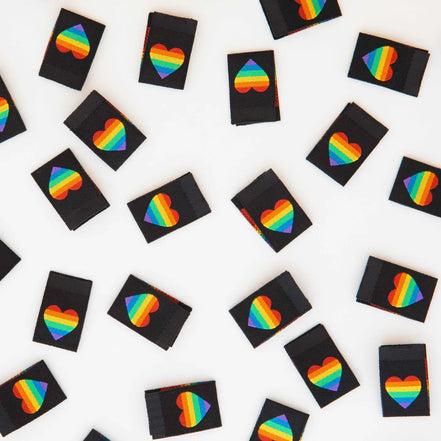 Rainbow Heart Woven Labels- Pack of 8- Sarah Hearts