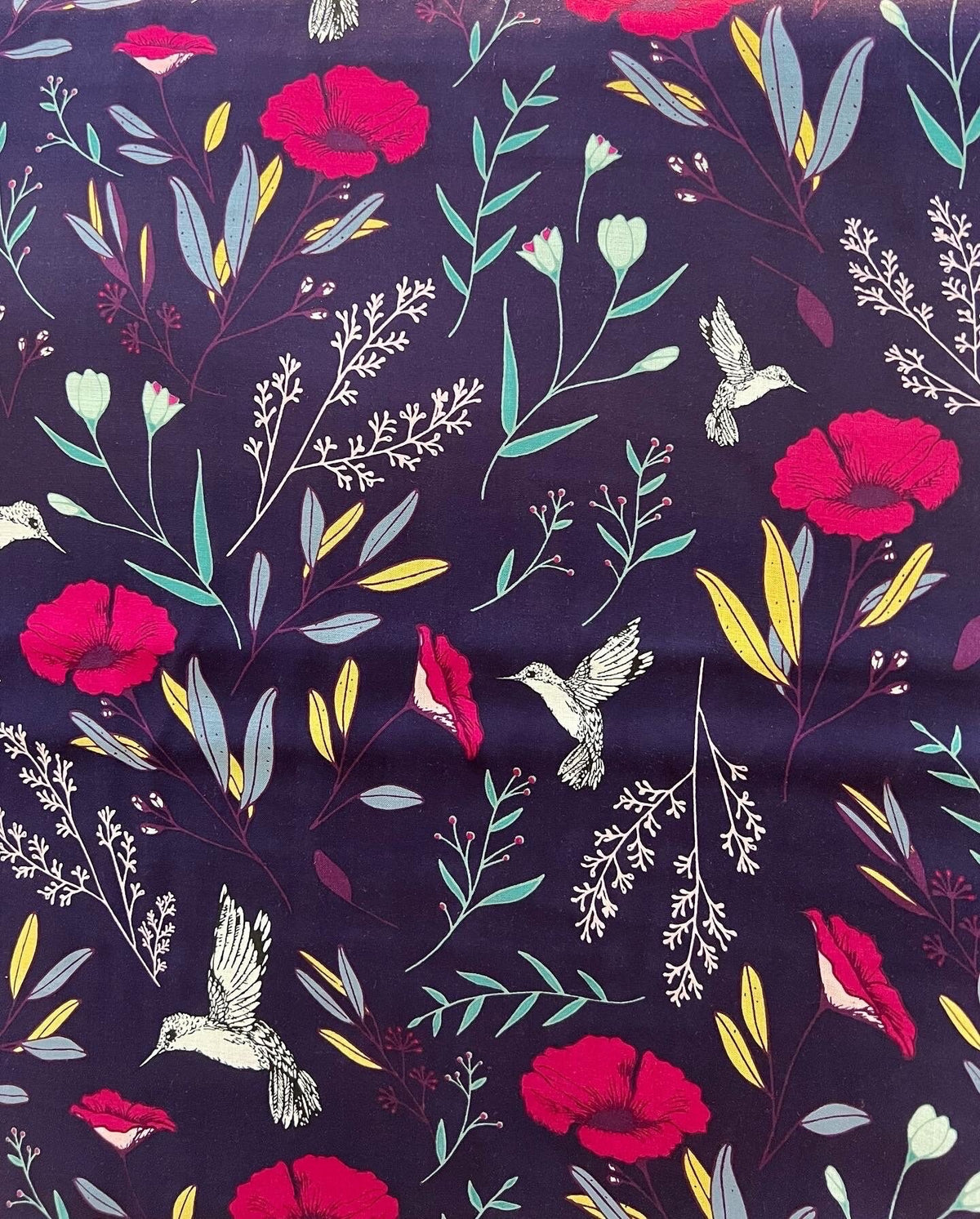 Yellow, Fuchsia, Green on Navy Blue 