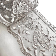Gray Floral Embroidery on Tulle- Lace Trim 3519- 4 1/8