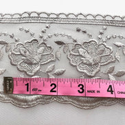 Gray Floral Embroidery on Tulle- Lace Trim 3519- 4 1/8