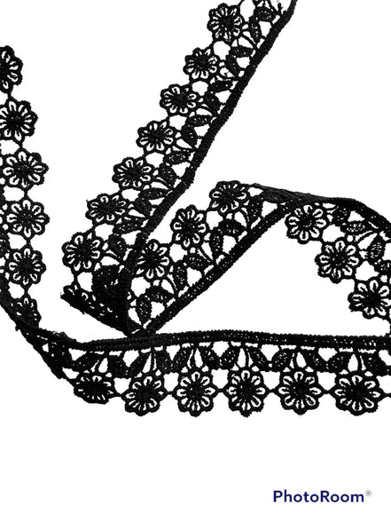 Black Floral Guipure- Lace Trim 3757