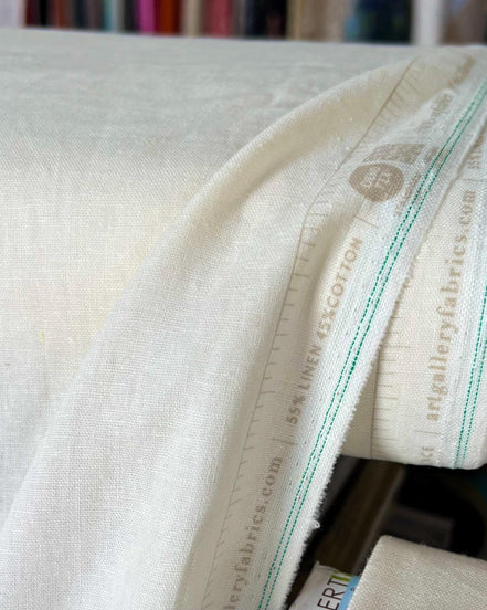 Linen Cotton Blend Fabric- Off White- 58"- “White Linen"- AGF- Art Gallery