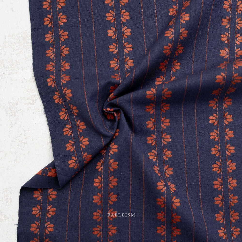 Deco Stripe in Navy/Spice- Fine and Dandy- Fableism- Woven Cotton- 44