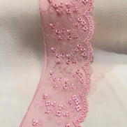 Pink Embroidered Tulle Trim- 3.25” Wide- Scalloped Edge (3801)