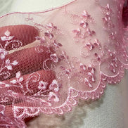 Pink Embroidered Tulle Trim- 3.25” Wide- Scalloped Edge (3801)