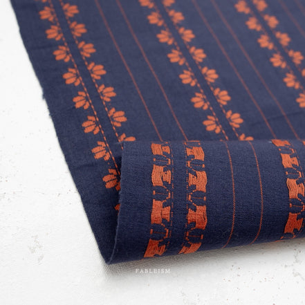 Deco Stripe in Navy/Spice- Fine and Dandy- Fableism- Woven Cotton- 44"