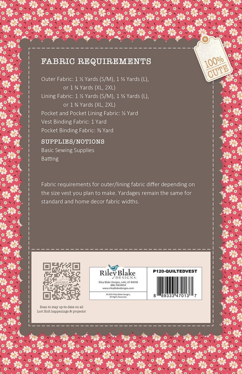 Quilted Vest Paper Pattern- Farmer’s Daughter