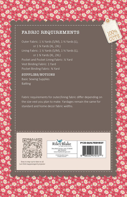 Quilted Vest Paper Pattern- Farmer’s Daughter