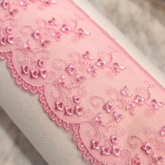 Pink Embroidered Tulle Trim- 3.25” Wide- Scalloped Edge (3801)