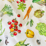 Garden Vegetables- White- “Down on the Farm- Veggie” Print Cotton Fabric- 44” Wide