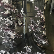 Black, Dark Eggplant, and Gray Embroidery on Tulle- 52” Wide (107)