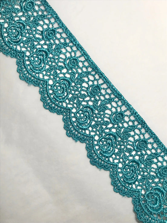 Roses Guipure Scalloped Trim- Teal- 2"- 3737
