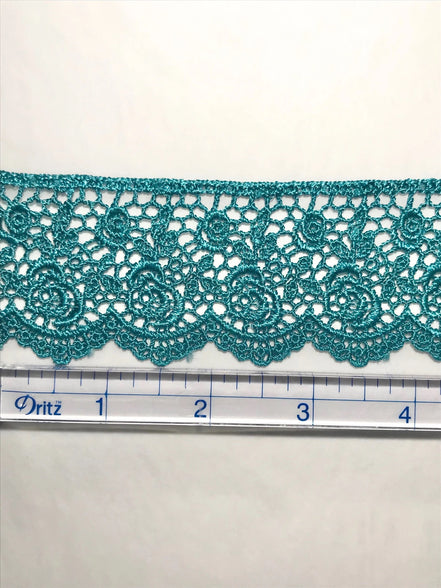 Roses Guipure Scalloped Trim- Teal- 2"- 3737