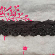 Paired Flowers- Black Broderie Anglaise- Lace Trim- 5303