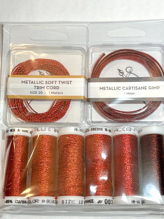 Au Ver A Soie & Accentuate- Ensemble de Metallic - Red- Set of Metallic Embroidery Threads