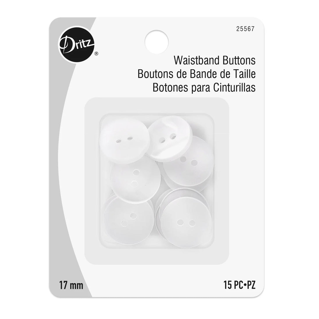 Waistband Buttons, White Pearl, 17mm, 15 PC (25567)