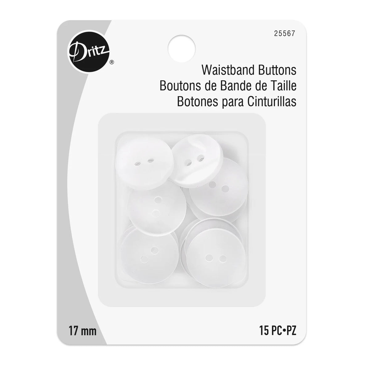 Waistband Buttons, White Pearl, 17mm, 15 PC (25567)