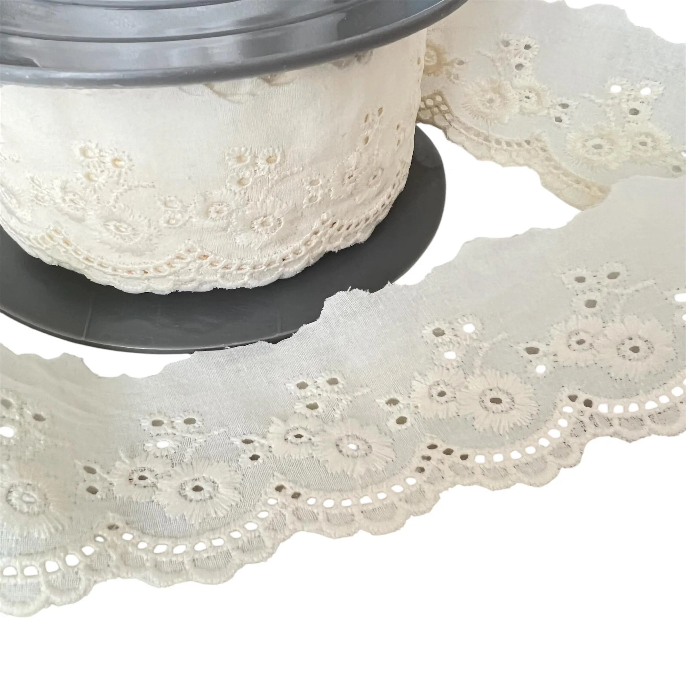 Paired Flowers- Ivory Broderie Anglaise- Lace Trim- 5303