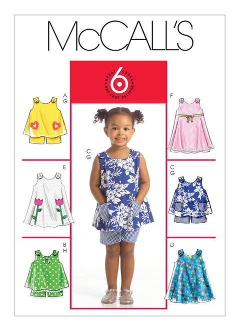 McCall's Sewing Pattern Toddlers' Tent Tops, Dresses and Shorts- M5416- (1-2-3-4)