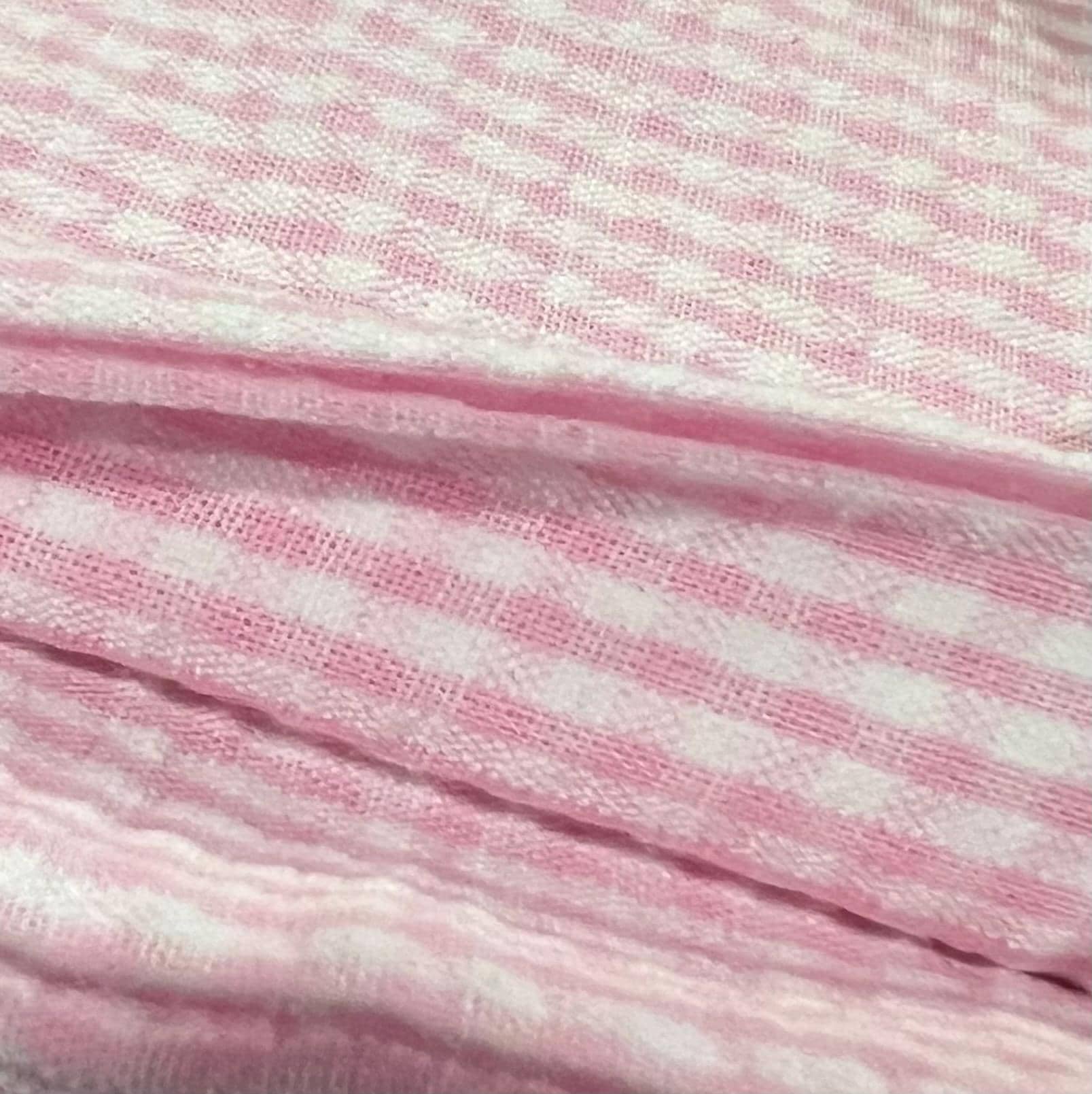 Pink and White Seersucker Check- 57” Wide- Cotton Poly Blend