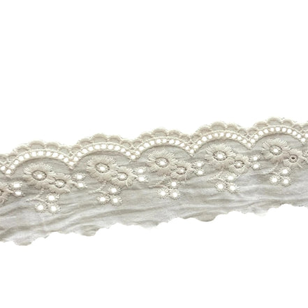 Paired Flowers- Ivory Broderie Anglaise- Lace Trim- 5303