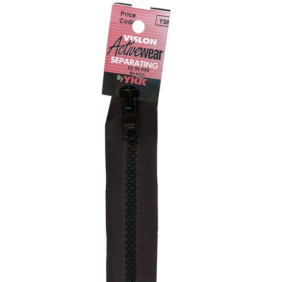 YKK- 18”, 20”, 22”, 24" Vislon Activewear Separating Zipper Black
