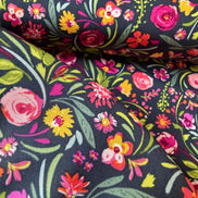 Fuchsia, Green, Pink, Yellow on Black- Floral Print Cotton Fabric- “Graceful Blooms”- Art Gallery Fabrics