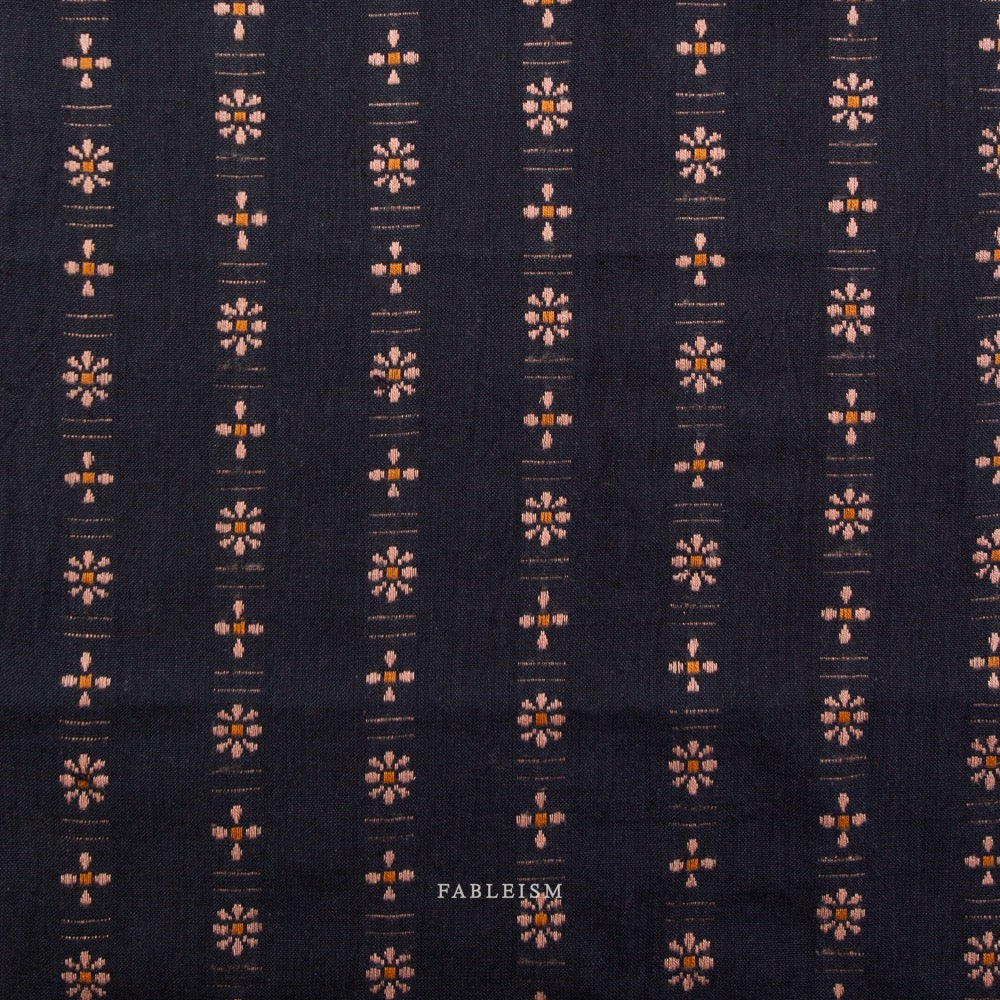 Beautiful Yarn Dyed Woven Cotton Fabric- “Forest Forage Daisies in Black