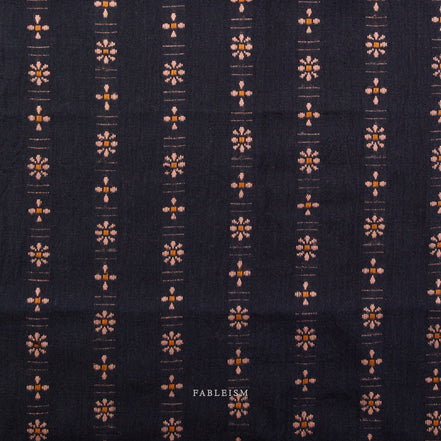 Beautiful Yarn Dyed Woven Cotton Fabric- “Forest Forage Daisies in Black"- Fableism- 44” Wide