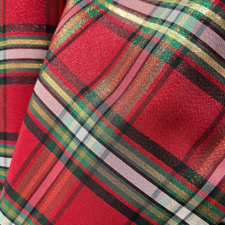 Red, Green, Black, White, Gold- Christmas Plaid Taffeta- 57” Wide- "Clara"