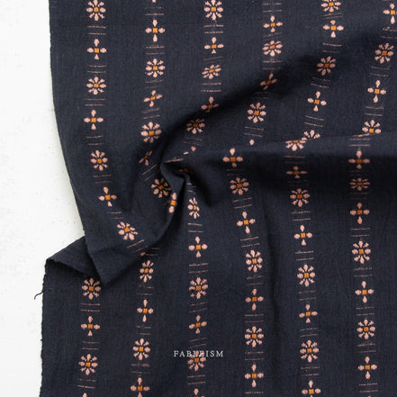 Beautiful Yarn Dyed Woven Cotton Fabric- “Forest Forage Daisies in Black"- Fableism- 44” Wide