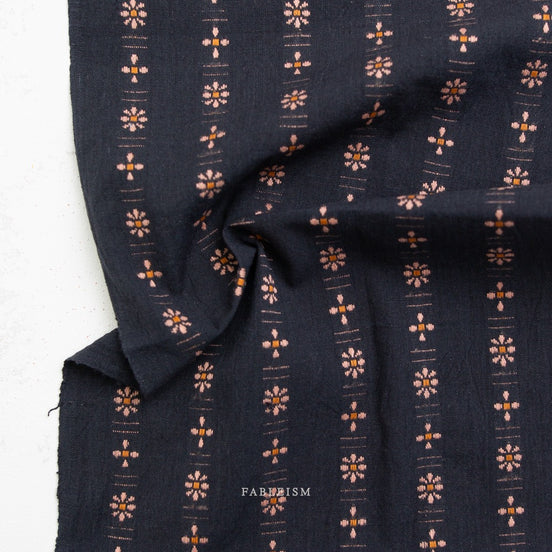Beautiful Yarn Dyed Woven Cotton Fabric- “Forest Forage Daisies in Black"- Fableism- 44” Wide