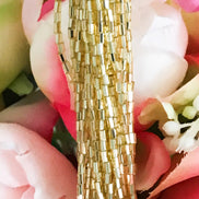 Gold 1* Facetted Glass Bugle Beads (2123)