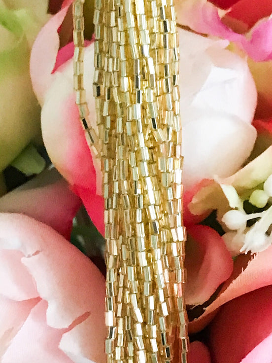 Gold 1* Facetted Glass Bugle Beads (2123)