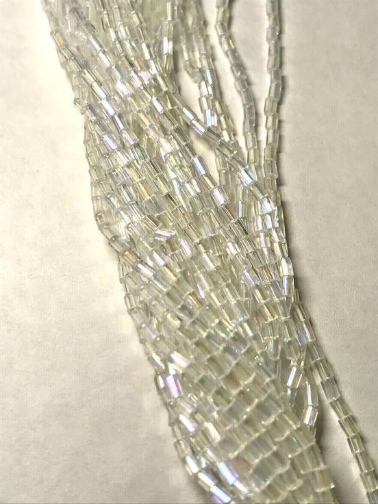 Iridescent Clear 1" Facetted Bugle Beads (2137)