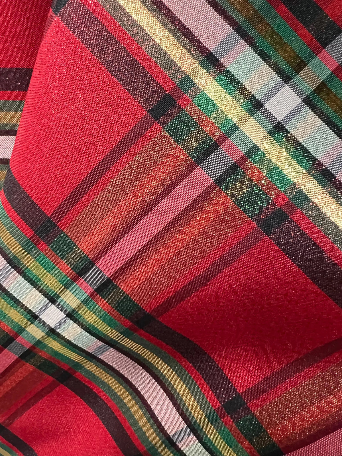 Red, Green, Black, White, Gold- Christmas Plaid Taffeta- 57” Wide- 