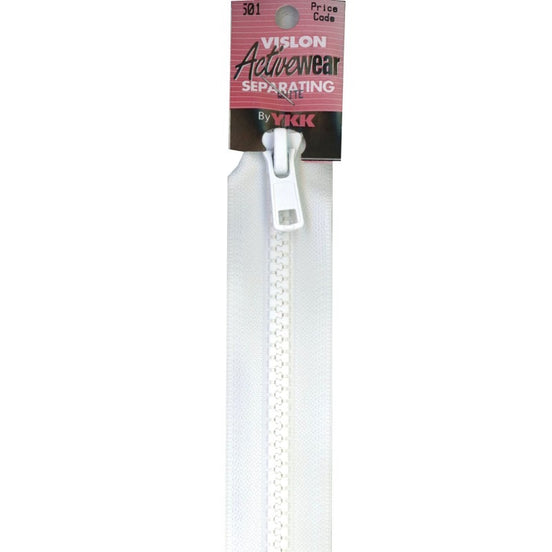 YKK- 14”, 28" Vislon Activewear Separating Zipper White